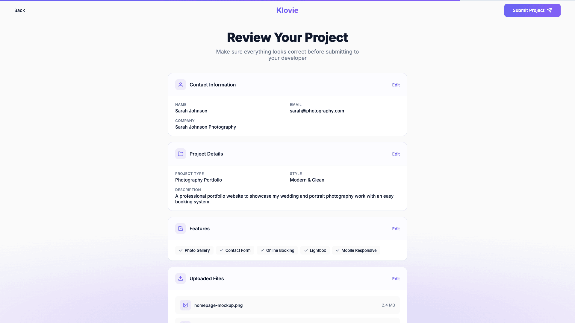 Klovie Dashboard Preview