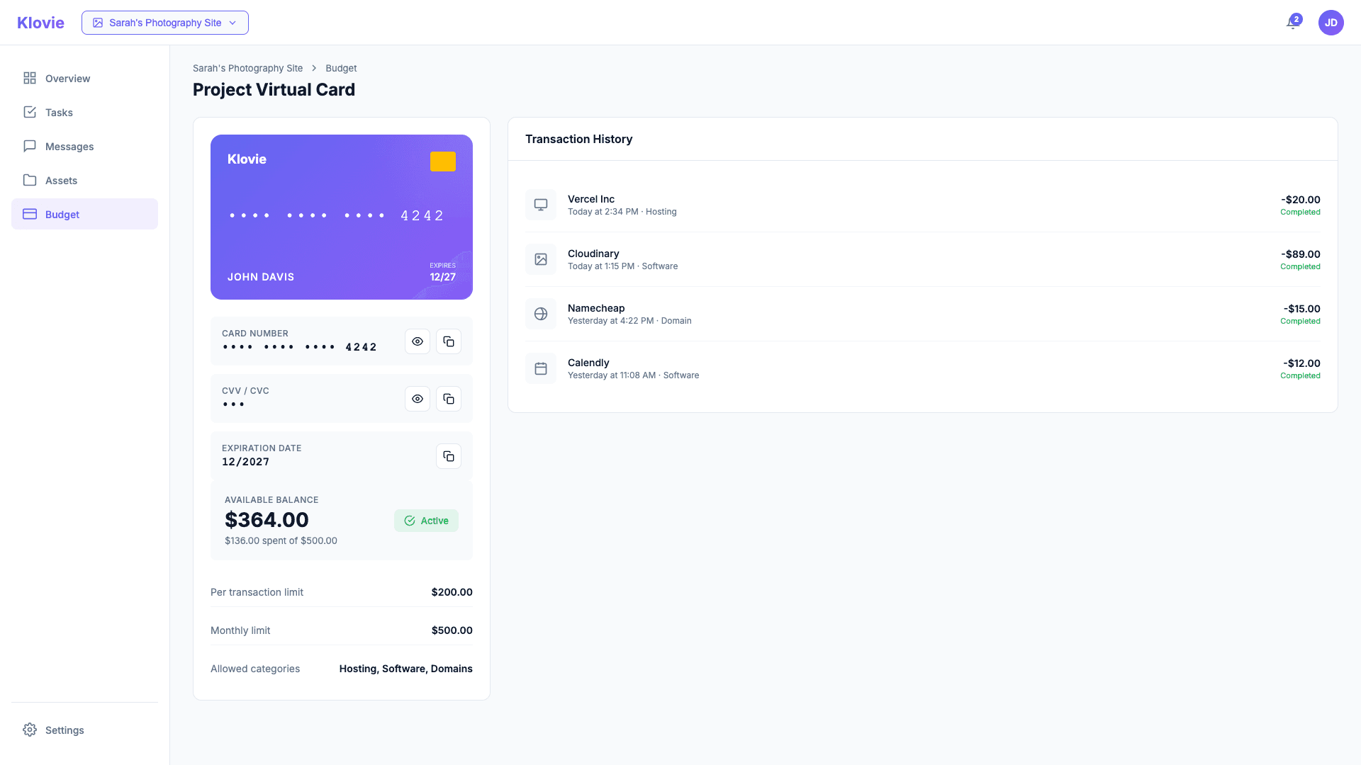 Virtual Card Dashboard